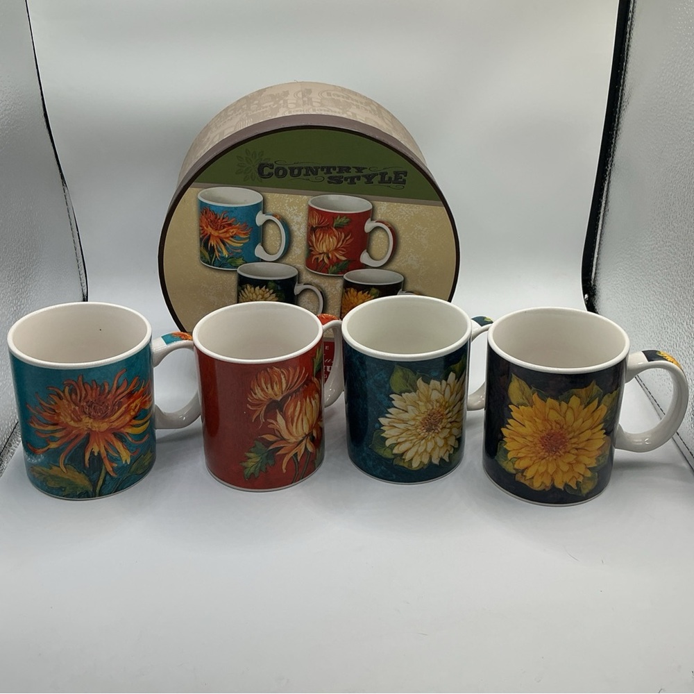 Cracker Barrel “Country Style” By Susan Winget Floral 14oz. Coffee Mug Set Of 4